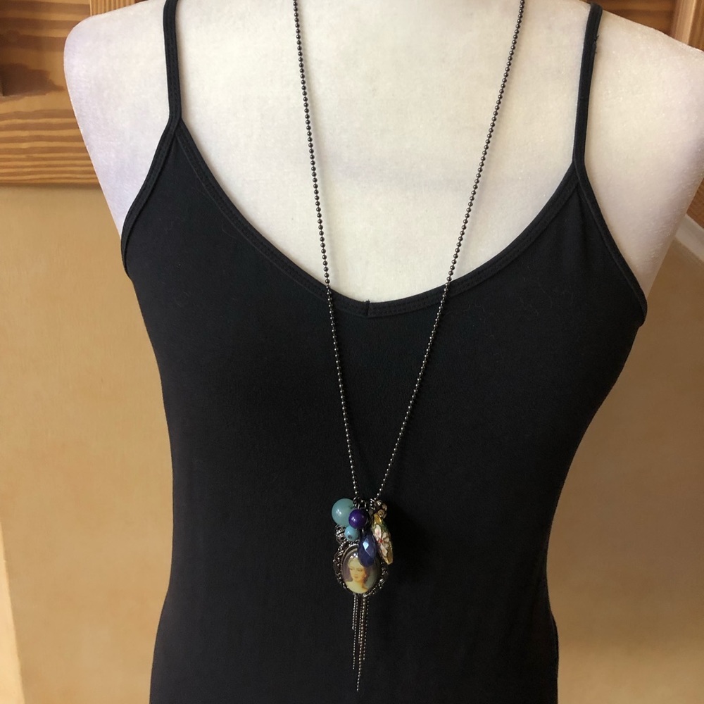 Cameo Long Necklace with Charms - Picture 2 of 8